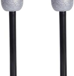 2 Pack Plastic Glitter Microphone Props, Sparkly Fake Stage Mic for Halloween Cosplay Disco Costume Party Favors