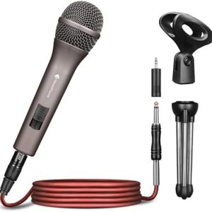 Professional Dynamic Microphone for Singing Karaoke Microphone with 16ft XLR to 1/4'' Audio Cable, Vocal Handheld Mic for Podcast Mixer Amplifier PA System