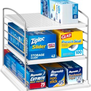 YouCopia UpSpace Cabinet Box Organizer, Adjustable Kitchen Pantry Shelf for Plastic Wrap and Foil Storage, Small Classic Edition